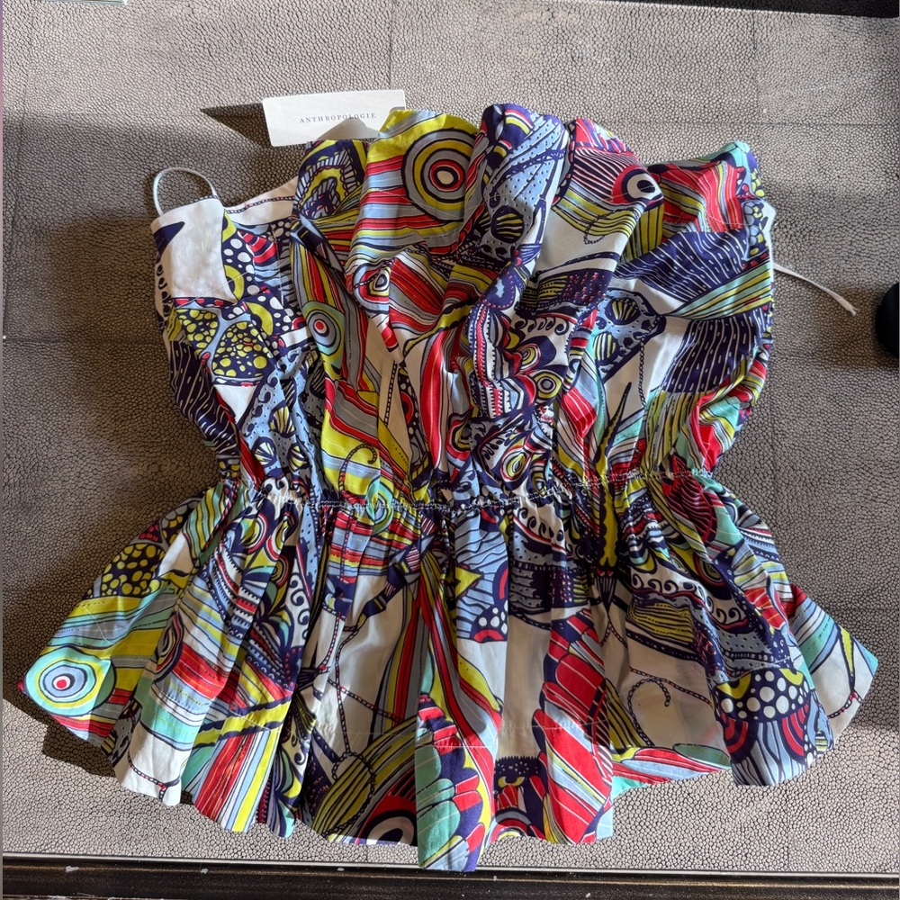 Anthropologie Red and Blue Peplum Blouse